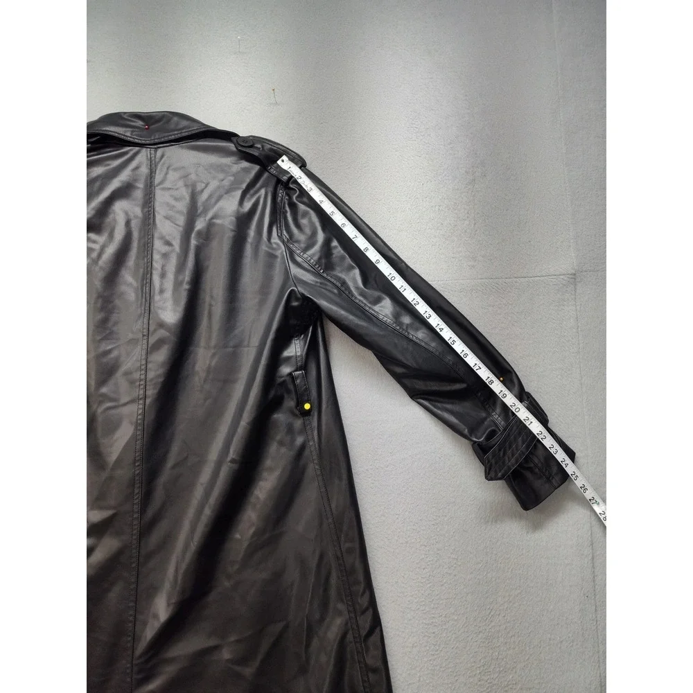 Zara Womens Faux Leather Double Breasted Trench Coat Black XS Longline Belted